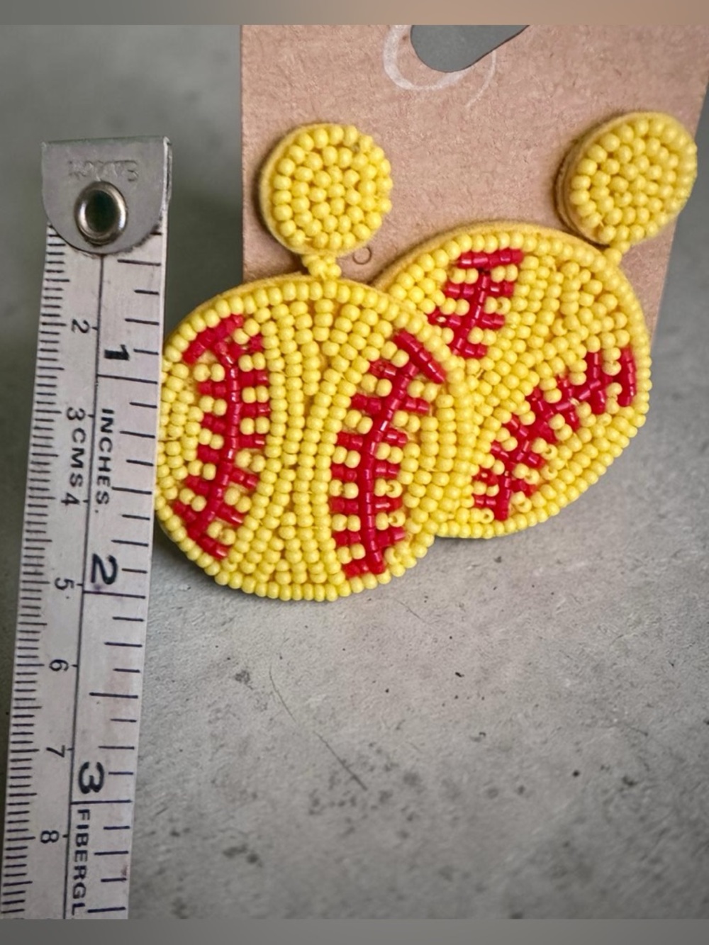 Baseball Yellow Beaded Lightweight Post Earrings - Picture 3 of 5